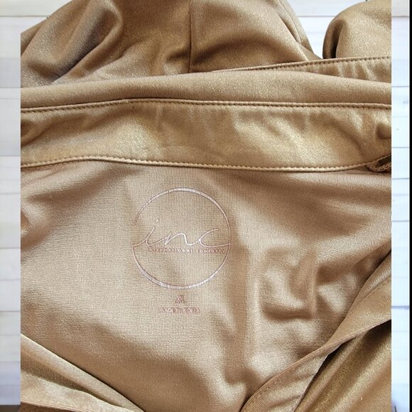 INC Metallic Gold Long Sleeve Elegant Evening Blouse with Ruching in Size XL - Picture 5 of 5